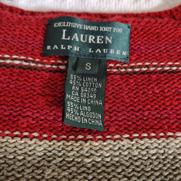 Vtg Ralph Lauren SMALL Hand Knit Sweater Cardigan Southwestern Aztec Navajo 90s - Picture 8 of 9